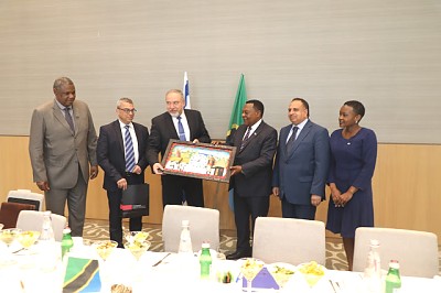 Exchange of gifts between Mr. Avigdor Lieberman, Israeli Defence Minister and Dr Augustine Mahiga, Tanzania Minister for Foreign Affairs. In March 2018, Mr Lieberman visited Tanzania on a three-country trip to Africa, declaring that Africa has a huge potential and Israel as a world leader in advanced technologies has exactly what Africa needs in agriculture, medecine, security, counter-terrorism and border defences.
